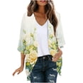 thumbnail image 2 of Ynynloco Women's Chiffon Kimono Puff Sleeve Cardigan Beach Swim Cover up Cardigan Capes Blouse Tops, 2 of 5