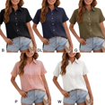 thumbnail image 2 of EFINNY Women's Casual Button Down Shirts Short Sleeve V Neck Work Dress Solid Blouse Tops with Pocket, 2 of 3