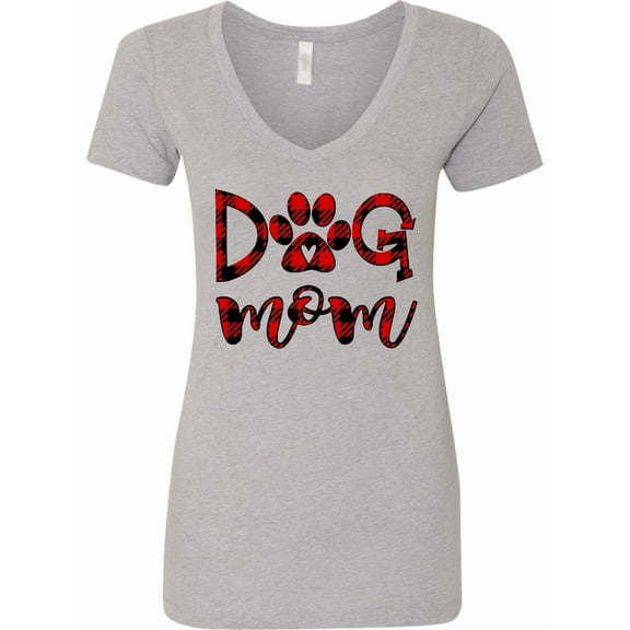 Inktastic Dog Mom with Paw Print in Plaid Women's V-Neck T-Shirt