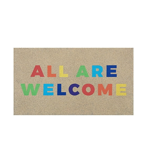 Evergreen 16 x 28 Inches All Are Welcome Welcome Door Mat | Non-Slip Rubber Backing | Dirt catching Natural Coir | Indoor and Outdoor Home Decor