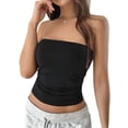 thumbnail image 2 of Tops de Tubo Sin Tirantes para Mujer, Básicos, Sin Espalda, Sin Mangas, Bandeau, Tops Cortos para Salir, Ropa de Verano 2025. Negro S, 2 of 10