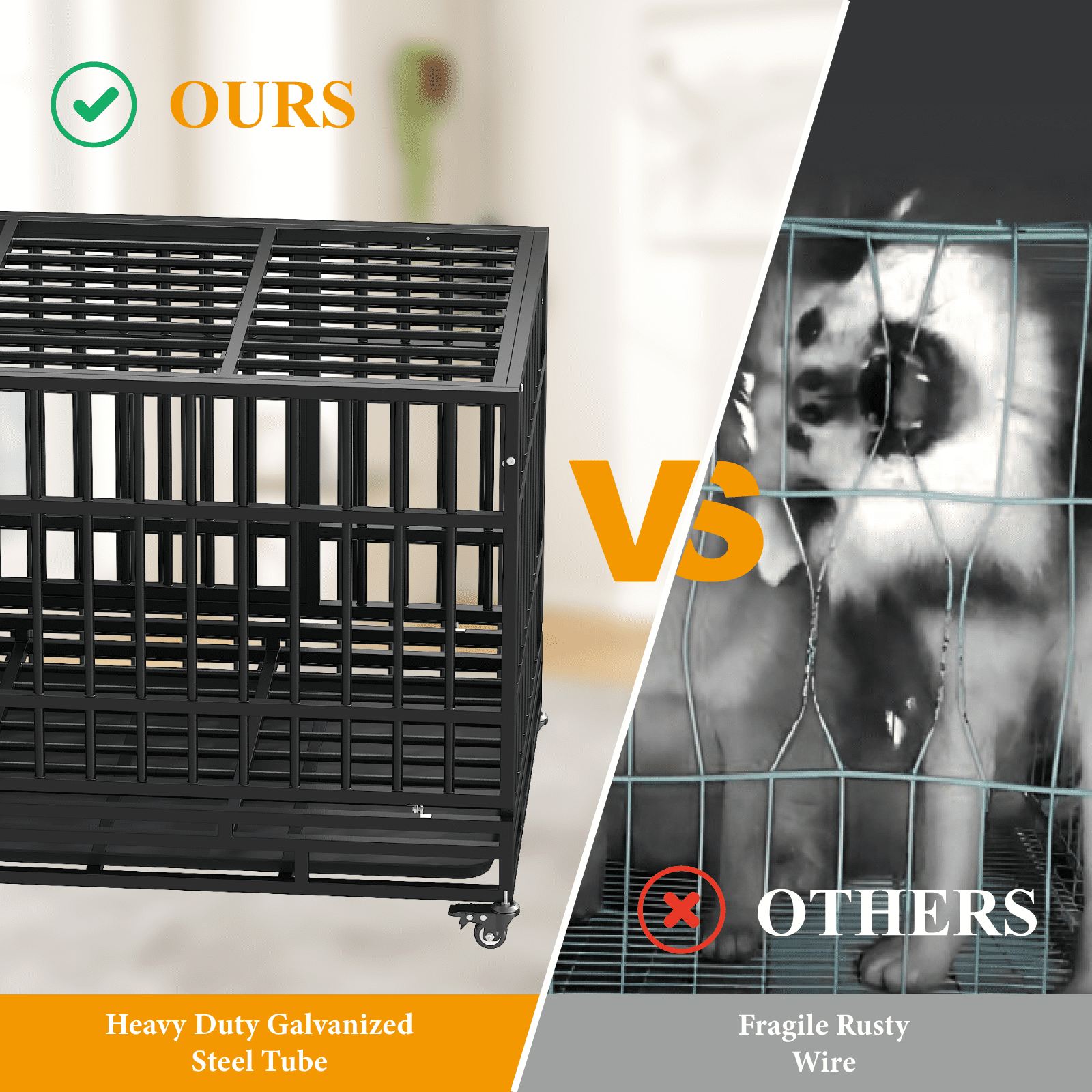 TIMHAKA 48 Inch Heavy Duty Indestructible Dog Crate w/ Double Doors Indoor Extra Large Dog Crate w/ Self-Locking Latch & Removable Tray