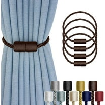Magnetic Curtain Tieback Clip Buckle Braided Rope 4 Pack, Cylindrical Magnetic Buckle Without Punching Curtain Buckle for Home Decorative (Coffee)