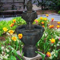 Pure Garden Polyresin Lawn and Garden Water Fountain with Lion Head Detail