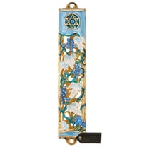 Matashi Hand Painted 6 Inch Blue and Ivory Enamel Grape Mezuzah Embellished with Gold Accents and High Quality Crystals