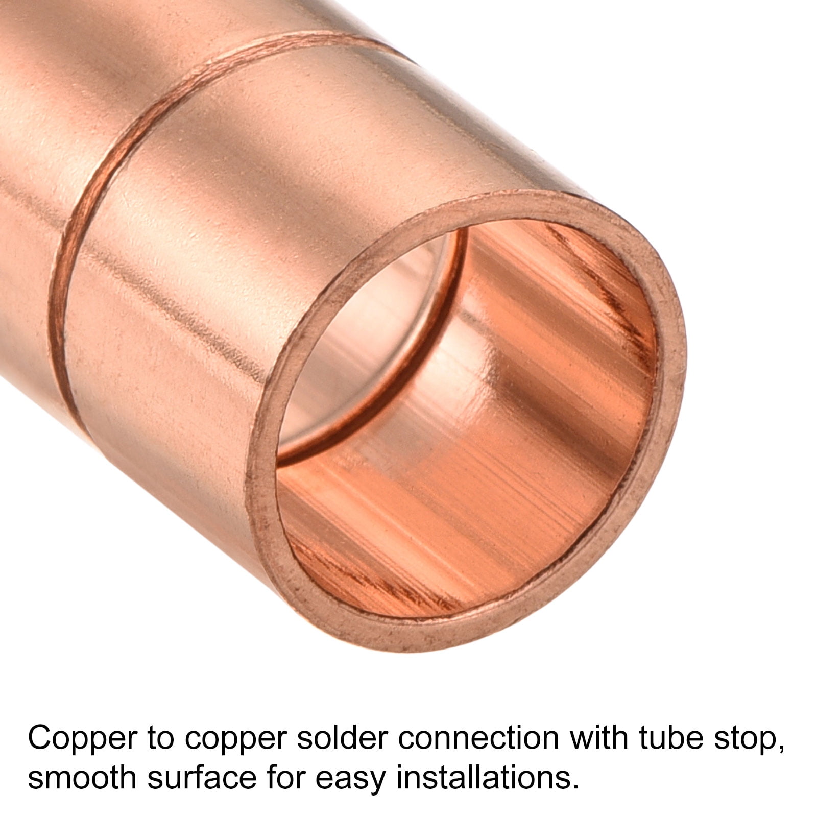 Uxcell 1/2 ID Straight Copper Coupling Copper Connector Joint Pipe Fitting  with Rolled Tube Stop Clamp to Install