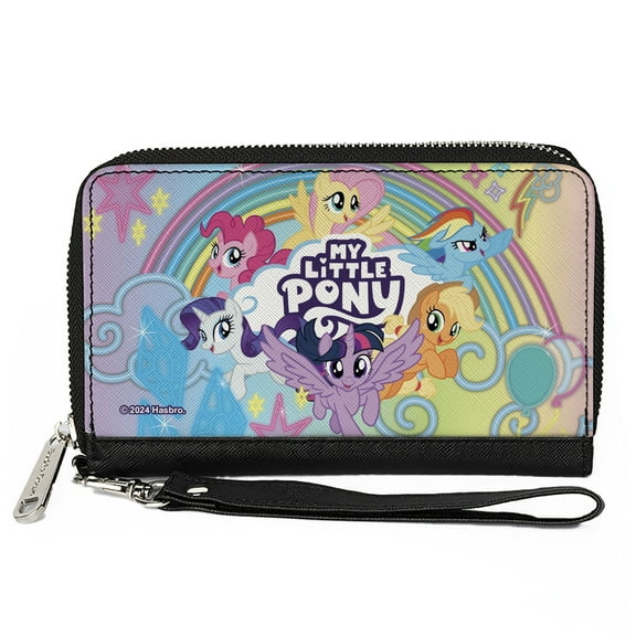 Hasbro Wallet, Zip Around, My Little Pony Mane Six Neon Rainbow and Logo Multi Color, Vegan Leather
