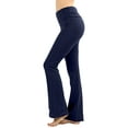 thumbnail image 3 of Womens & Plus Stretch Cotton Foldover Waist Bootcut Workout Yoga Pants (2PK: Navy/Teal, S), 3 of 4