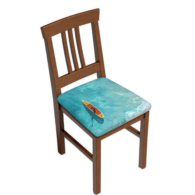 Wukai Tranquil Ocean Canoe Journey Pattern Square Chair Cushion Protector, Elastic Band Strap Cushion Cover Chair Decoration-Two Pieces