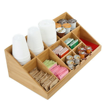 Mind Reader Bamboo 11 Compartment Breakroom Coffee Condiment, Sugars, Stirrers, Cups, Lids Storage Organizer, (Best Way To Store Brown Sugar)