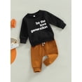 thumbnail image 3 of goowrom Kid Suit Long Sleeve Round Neck Letters Tops Long Drawstring Pants Suit, 3 of 9