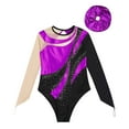 thumbnail image 3 of Alvivi Kids Girls Gymnastics Leotard Shiny Rhinestone Long Sleeve Ballet Dance Bodysuit with Hair Band Purple 12, 3 of 5