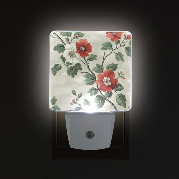 Yayeee LED Plug in Night Light for The Home with Auto Dusk to Dawn Light Sensors, 2 Pack, Red Floral Pattern