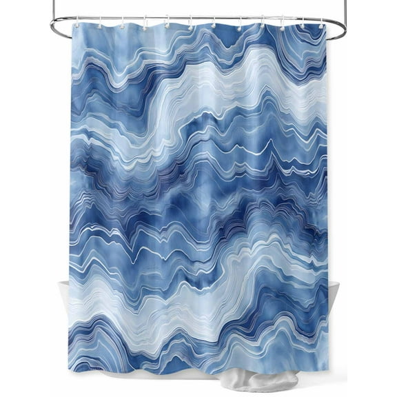 Fsddascl Blue Marble Shower Curtain Set - 72" x 78" Washable Bathtub Curtain with 12 Hooks, Modern Farmhouse Ombre Abstract Pattern Waterproof Fabric Stall Shower Curtains for Bathroom/Bathtub