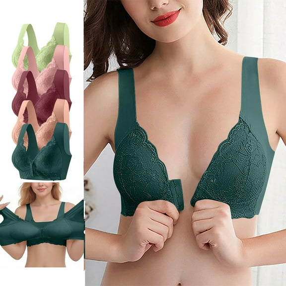 AnuYalue Women's Front Closure Bras Plus Size Lace Bra Wireless Comfortable Bralette No Underwire Everyday Bras