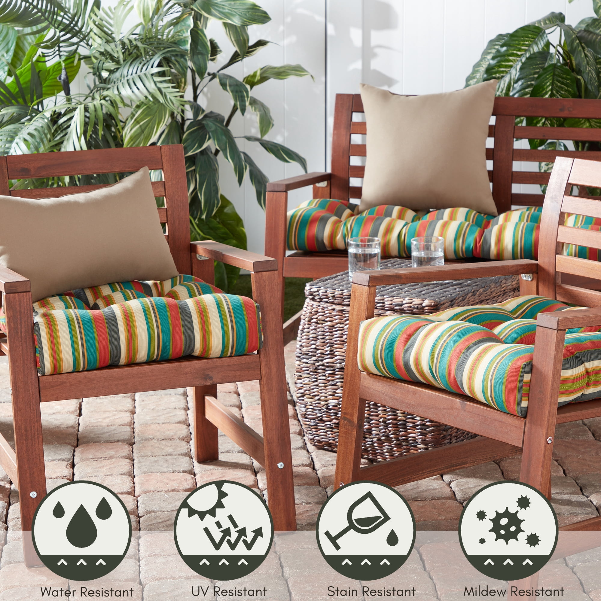 Greendale Home Fashions Tufted Outdoor 20'' x 20'' Seat Cushion, Sunset Stripe