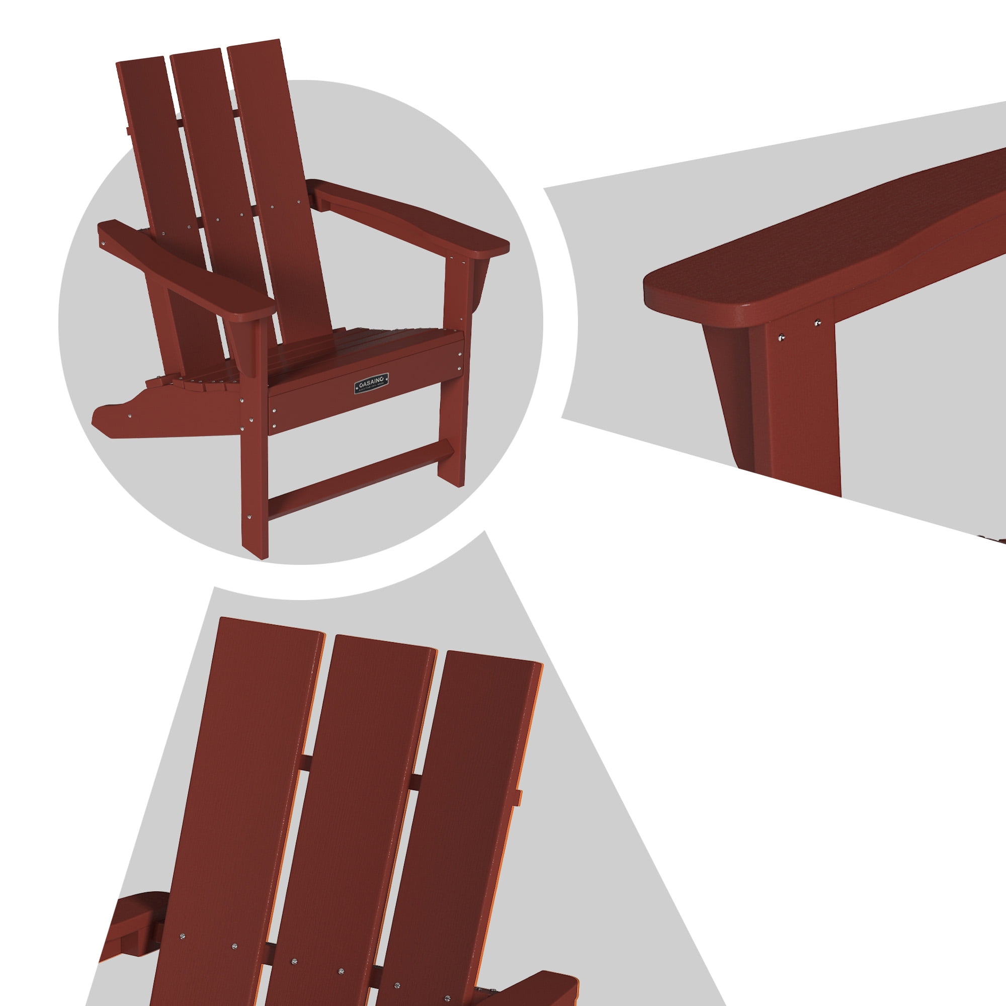 CASAINC Modern Red 3-Pack 4.7 inch W Arm Outdoor Patio Folding Wood Adirondack Chair