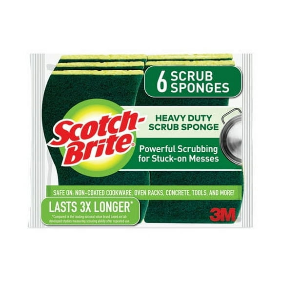 Heavy-Duty Scrub Sponge, 4.5 X 2.7, 0.6" Thick, Yellow/green, 6/pack | Bundle of 2 Packs