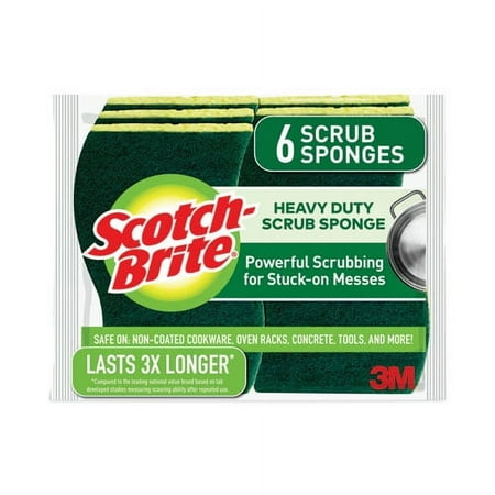Heavy-Duty Scrub Sponge, 4.5 X 2.7, 0.6" Thick, Yellow/green, 6/pack | Bundle of 2 Packs