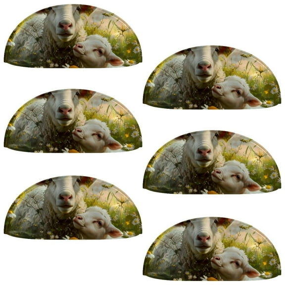 PhooArto 6 Pcs Cup Drawer Pulls, Farm Sheep Daisy Flowers Shell Shape Handles Cabinet Knobs for Dresser Cupboard Closet Wardrobe with Screws