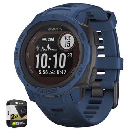 Garmin 010-02293-11 Instinct Solar Rugged Outdoor Watch with GPS Tidal Blue Bundle with 2 Year Accidental Repair and Extended Protection Plan