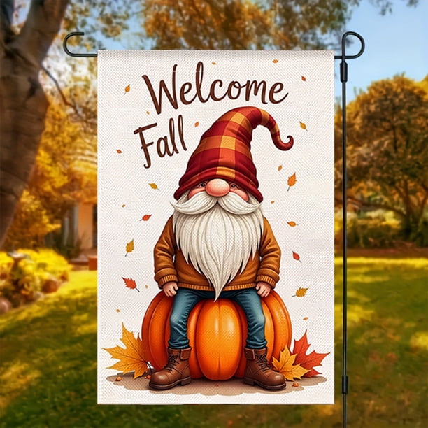 Bandera de jardín de otoño de 30x45 cm con diseño de calabaza, hoja de arce y motivos de ancianos. Ideal para decorar el hogar, habitaciones o paredes. También disponible en lino.