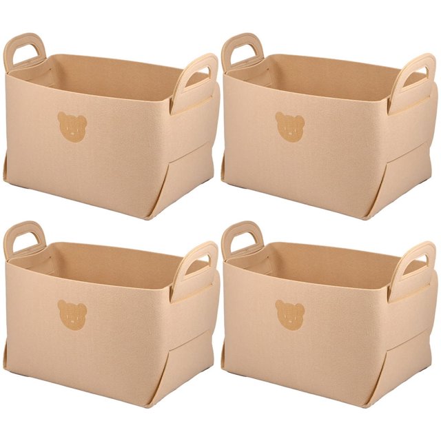 MesaSe 4Pcs Storage Basket Soft Felt Closet Storage Bins Cute Bear Storage Organizer Box for Desktop Wardrobe Table
