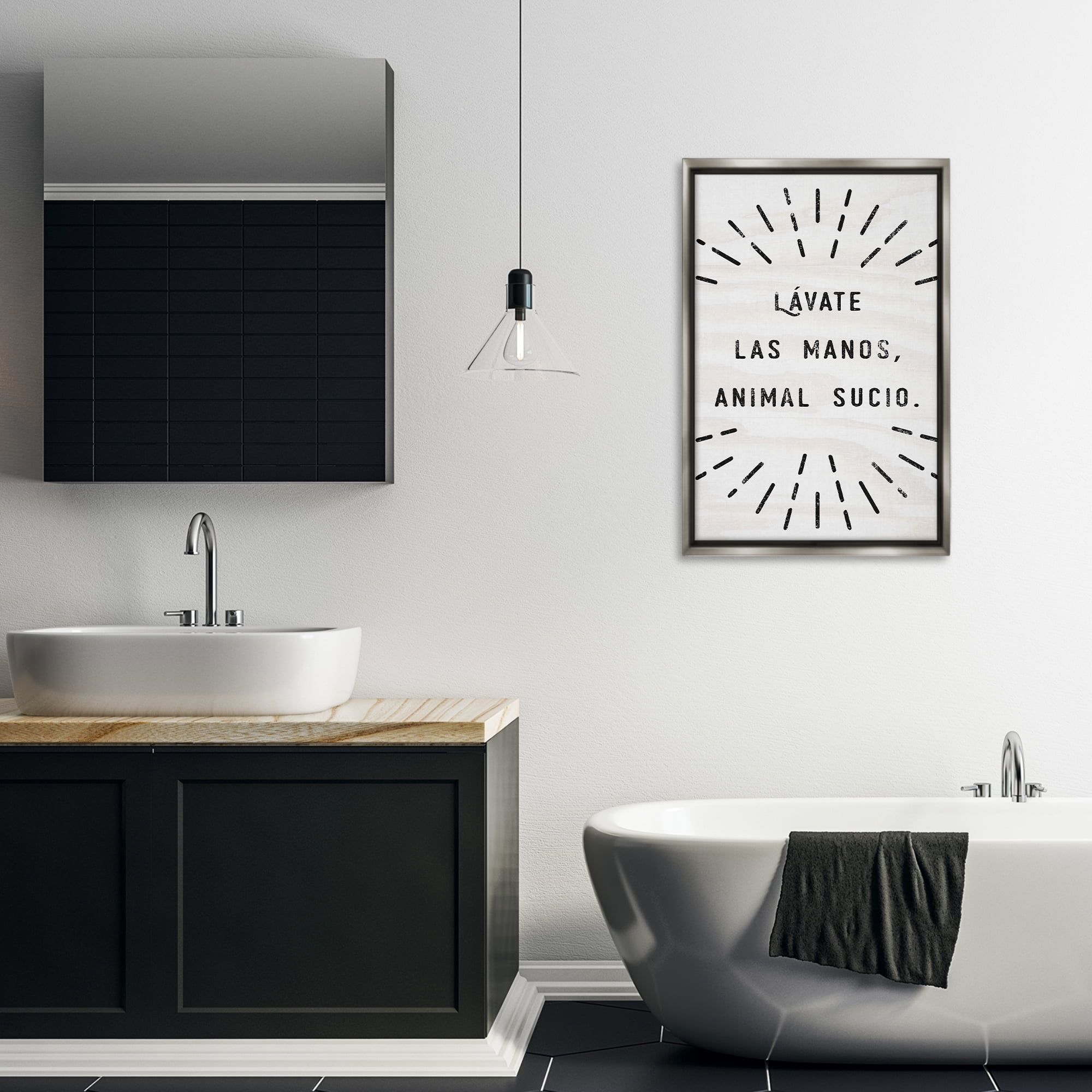 Stupell Industries Lávate Las Manos Sucio Bath & Laundry Painting Gray Floater Framed Art Print Wall Art, 21 x 31