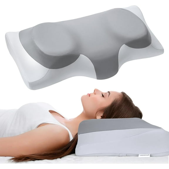ABLEGRID Cervical Neck Pillow for Shoulder Pain Relief, Neck Support Pillow for Sleeping, Contour Memory Foam Pillow, Ergonomic Bed Pillows, Orthopedic Neck Back Pillow for Side Stomach Sleeper, Gray