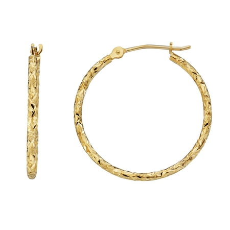 Simply Gold 10kt Yellow Gold 1.5mm x 30mm Diamond-Cut Hoop Earrings