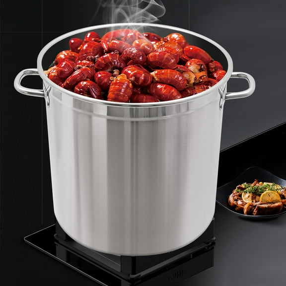 52L Stainless Steel Seafood Boil Pot With Basket Heavy Duty Cooking Pot W/ Lid for Parties, Restaurants