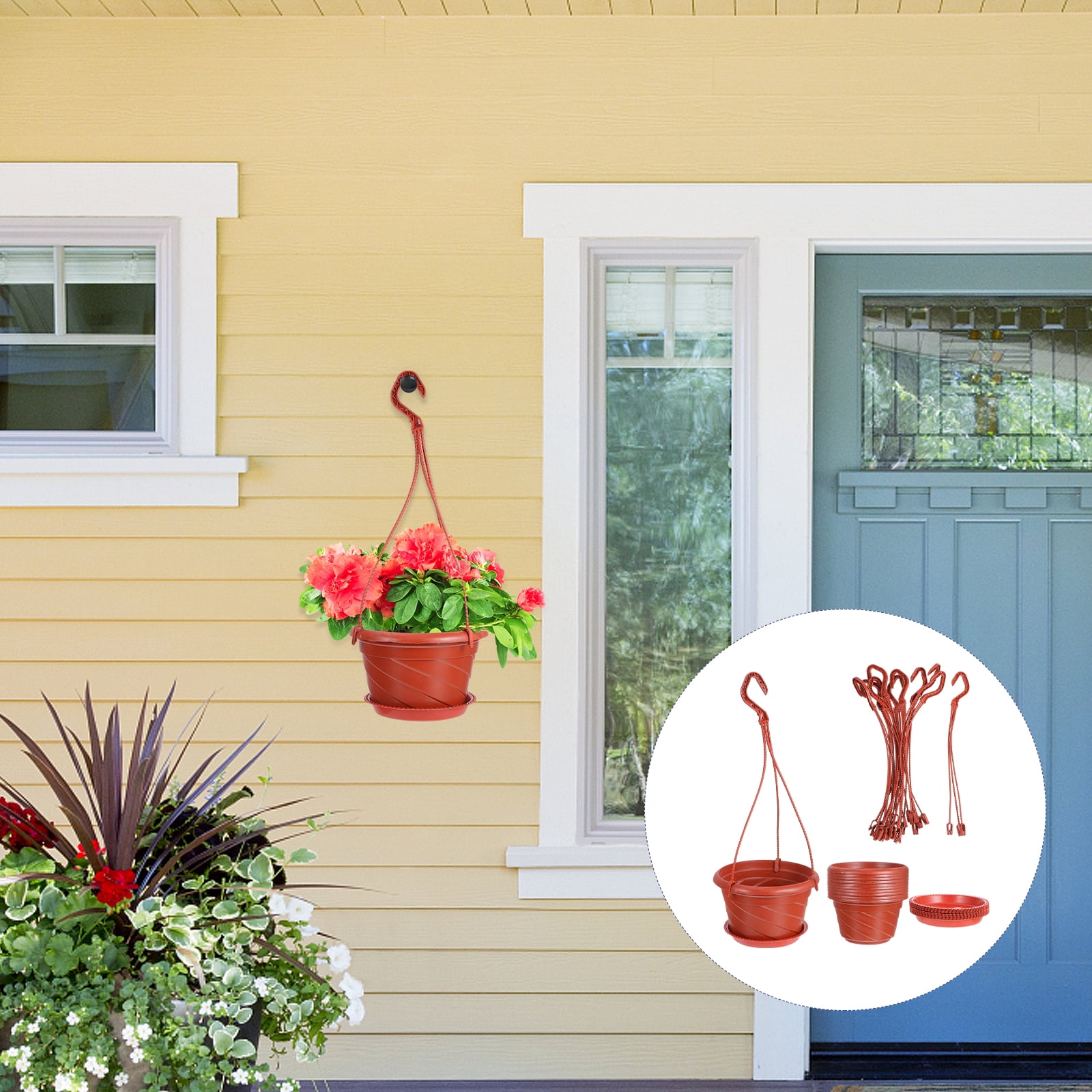 Hongchegh 10 Red Hanging Planter Basket with Drainage and Saucer for Ferns Ivy