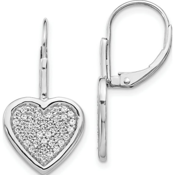 14K White Gold Diamond Fancy Heart Leverback Earrings (24 X 12) Made In India em4014-050-wa