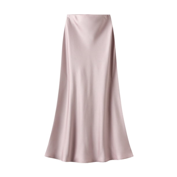 Falda de satén de cintura alta para mujer - Vestido elegante con cremallera y corte en A - Poliéster - M-XL