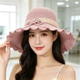 thumbnail image 4 of AirLoni Fisherman Hats For Women UV Protection Woven Hollow Breathable Large Brim Sun Hat Casual Formal Versatile Travel Outdoor Wide Brim Sun hat Bucket Hat Pink,One Size, 4 of 4