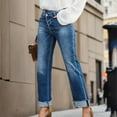 thumbnail image 2 of Women's Relaxed-Fit Jeans Elegant High Waisted Straight Leg Stylish Rolled Hems Fashion Stretch Lifting Slim Denim Pants Elastic Waist Lightweight Trousers, 2 of 5