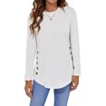 thumbnail image 2 of Guardurnaity Camiseta de Mujer Color Sólido Botón Casual Top Cuello Manga Larga Otoño Blusa Sudadera, Negro, S Prendas para la parte del cuerpo Blanco METRO Guardurnaity AP003892-17, 2 of 6