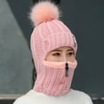 thumbnail image 4 of D-GROEE Women Winter Beanie Hats One-Piece Wool Knitted Balaclavas Mask Set Skull Neck Circle Scarf Ski Snow Hat Cap with Pompom Ball, 4 of 7