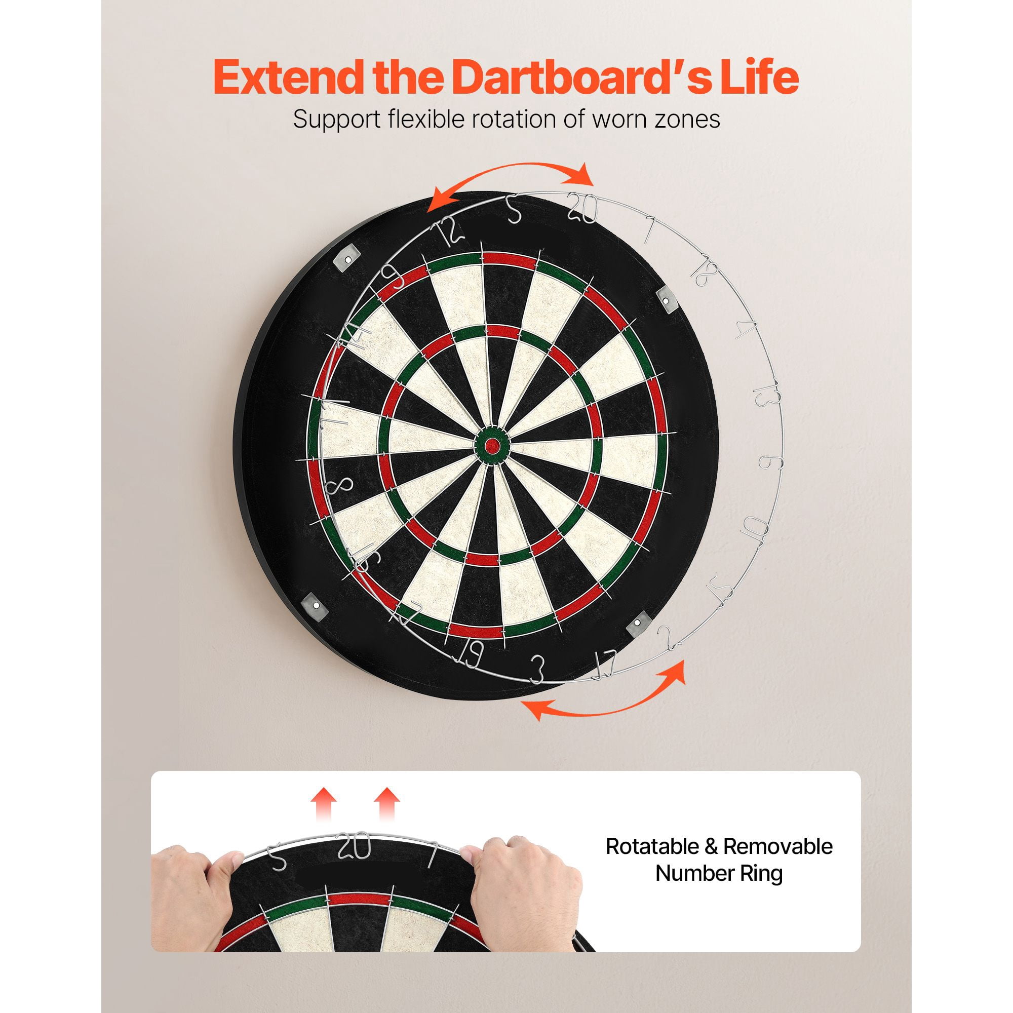 Dranite Professional 17.7" Steel Tip Dartboard Set - 6 Darts, Sisal Fiber Board with Staple-Free Bullseye & Rotating Ring for Home Game Rooms