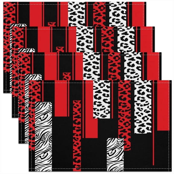 Zebra Placemats Set of 4 18"x12" Cheetah Red White Black Placemat for Kitchen Dining Table Decor Indoor Outdoor for Animal Print Table Place Mats Safari Geometric