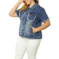 thumbnail image 2 of Agnes Orinda Women's Plus Size Jackets Distressed Short Sleeve Button Denim Jacket with Pockets 4X Blue, 2 of 7