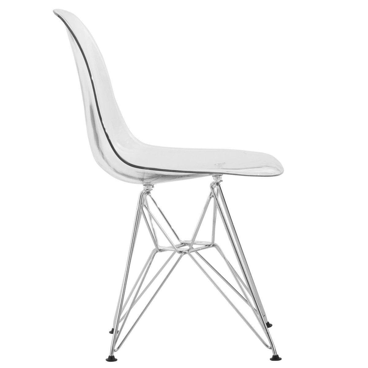 Cresco Dining Chair in Acrylic with Chrome Eiffel Base and Curved Back Design Lightweight Easy Assembly for Modern Home, Kitchen, Cafes in Clear