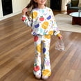 thumbnail image 2 of Grblisyd First Day of School Outfits for Girls Cute Stationery Print Crew Neck Long Sleeve Top and Flared Leg Pants Fall Clothing Set, 2 of 7