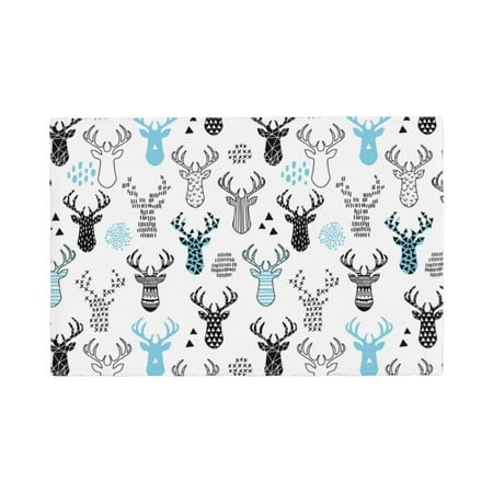 

Placemats Set of 4 Winter Art Blue and Black Moose Heat Resistant Non - Slip Place mats Waterproof table mat for Kitchen Dining-4片装