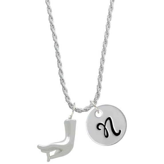 Delight Jewelry Buddha Hand (Charity & Compassion) Silvertone Script Initial Disc - N - Charm Necklace, 20"+3"
