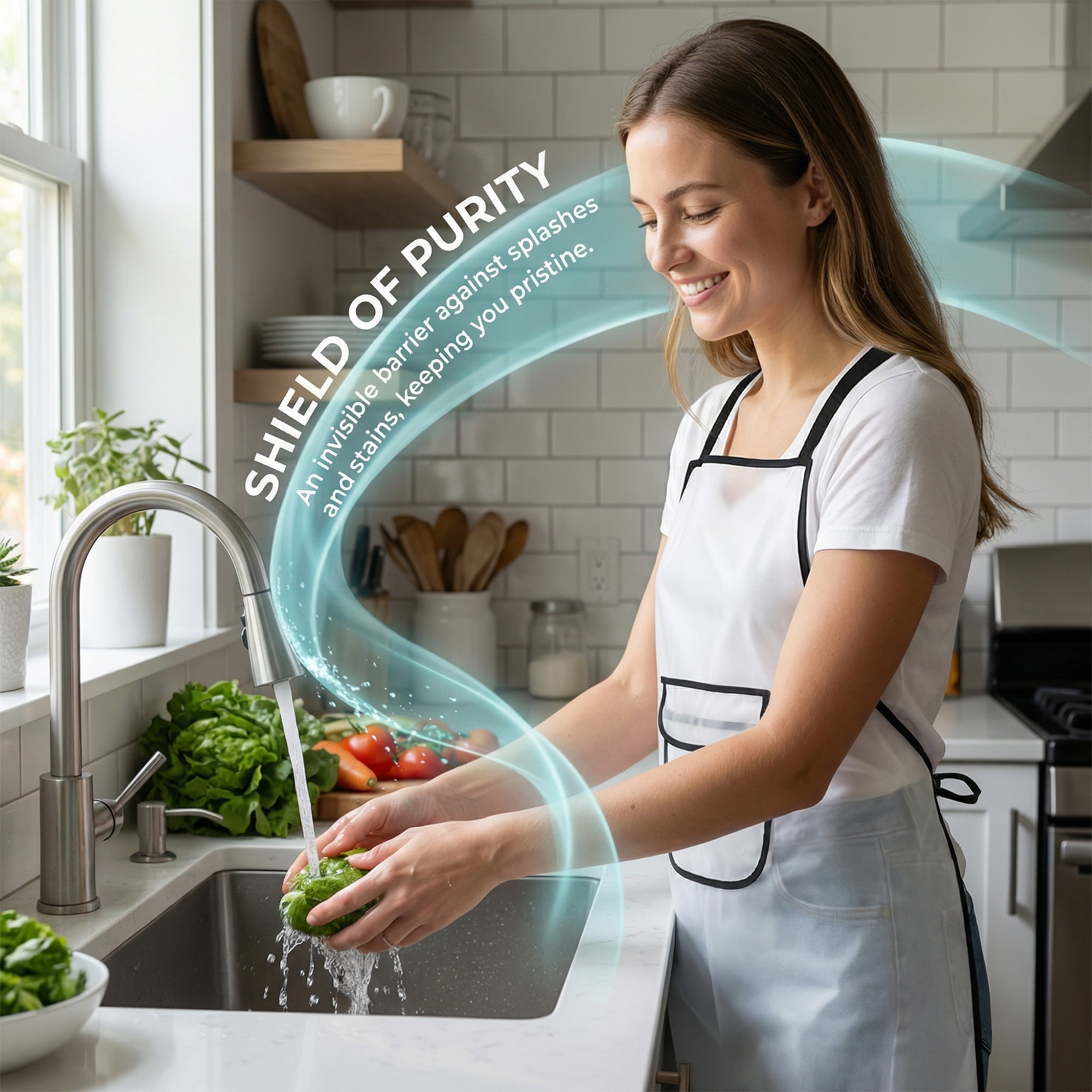 Unique Bargains Waterproof Kitchen Apron with Pockets for Home and Kitchen Long - White