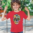 thumbnail image 3 of Tee Hunt Dean Russo Sugar Skull Youth T-Shirt Day of The Dead Neon Calaver Kids, Red, Medium, 3 of 5