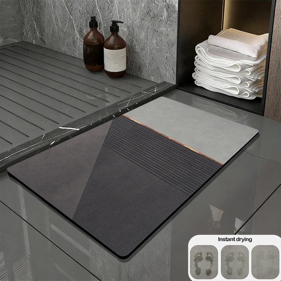 Luxcidy Bath Mat, Stone Bath Mat Diatomaceous Earth Bath Mat, Non Slip, Quick Dry, Stain Resistant Bath Mat Rug for Bathroom Floor, Easy Care Shower Rug for Outside Bathtub, 15.75x23.62in (E)