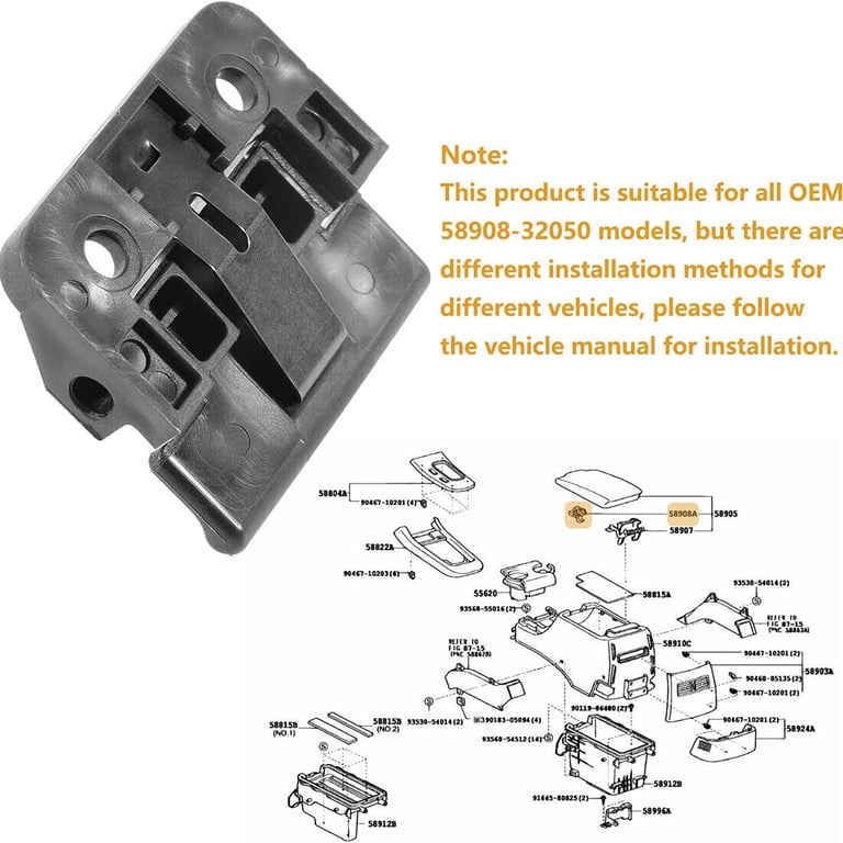Center Console Armrest Latch Lock Clip – For Toyota Camry 2002-2006, Sienna 04-10, Tacoma 95-01