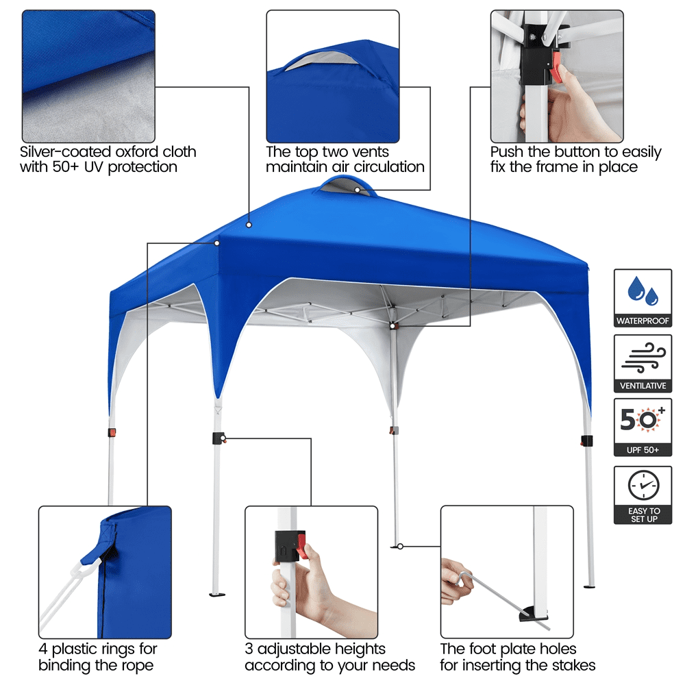 Renwick 8x8Ft Instant Pop Up Canopy Tent with Roller Bag & Sandbags, Blue